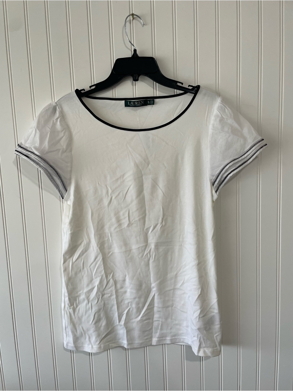 Ralph Lauren White Short-Sleeve Tee with Black Trim
